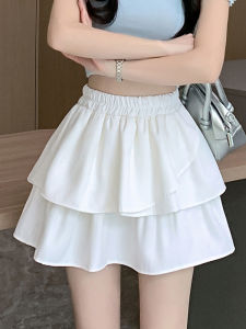 Váy Ngắn Xếp Ly Màu Trắng Thắt Lưng Đàn Hồi Cho Nữ Mùa Hè 2024 Váy Ngắn Xếp Ly Ngọt Ngào Mới Váy Ngắn Xếp Ly Hình Bánh