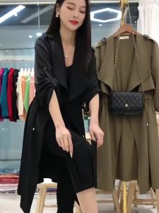 Small Size Khaki British Design Coats with Drawstring Mid-Length