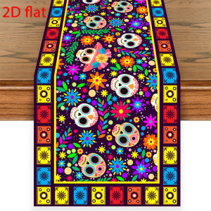 Sugar Skull Table Runner Day of the Dead Floral Print Dining Table Decor Mexican Fiesta Halloween Party Holiday Home Ornament