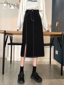 สูง เอว สีดำ เดนิม Mini กระโปรง ทรงเอ เดรสรัดรูป ยาว กระโปรง ผ่าชาย ดีไซน์ Sensation For Short Women ความยาวปานกลางครึ่ง กระโปรง