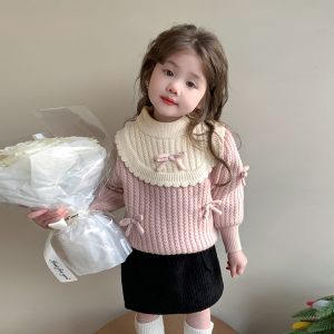 เสื้อสเวตเตอร์ถักนิตติ้งสำหรับเด็กผู้หญิง ฤดูใบไม้ร่วง/ฤดูหนาว เสื้อชั้นในสีแดง เสื้อผ้าเด็ก แฟชั่น เสื้อผ้าเด็กผู้หญิง 2025 ฤดูใบไม้ร่วง