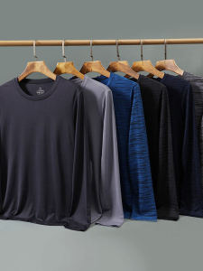 Ice Silk Large Size Mens Long Sleeve T-Shirt Sweat Absorbent Breathable Sports Overhead Casual Solid Quick Dry Versatile Top