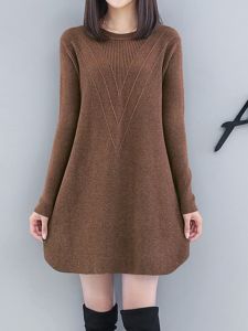 plus Size A-Line Sweater Womens Midi Length round Neck Loose Fitting Knitted Top Slimming Base Layer Shirt Commute Style