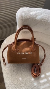 RAINSMORE Elegant Suede Leather Boston Handbag - Womens Style with Detachable Inner Pocket