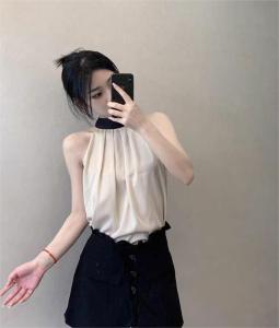 Alisa.Sonya Womens neck hanging off shoulder suspender top  sleeveless loose fitting 2024 summer new top
