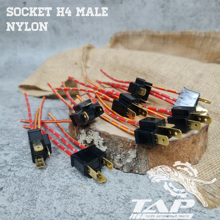 SOKET BOHLAM LAMPU H4 COWOK - SOCKET H4 MALE NYLON KABEL BINTIK