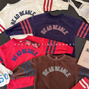 Phong Cách Hàn Quốc Trẻ Em Áo Nỉ Áo Sweatshirt Áo Thun Dài Tay Thêu Chữ Mùa Thu 2024 Áo Thun Trẻ Em Cotton Vải Bông Spandex Em Bé Áo Sơ Mi Cơ Sở