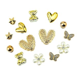 14PCS Summer Fashion Shoe Charms Set Accessories for Clogs Shoe Buckle Golden Bear Rivet Butterfly Flower DIY Shoes Decorations