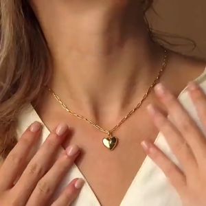 18K Saudi Gold Pawnable Necklace for Women Original Big Heart Pendant Chain Hypoallergenic Fashion Pendants Lucky Charm Necklace