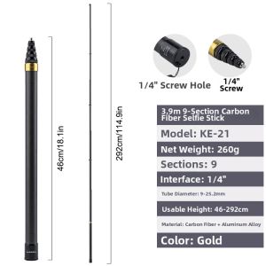 Carbon Fiber Selfie Stick Extendable Skiing Camera Sports Action Camera Tripod Compatible Manual Control No Face Tracking