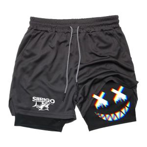 Mens Smiling Face Printed Double-Layer Fitness 2-in-1 Quick Drying Loose Casual Running Jogger Leisure Training Sports Shorts