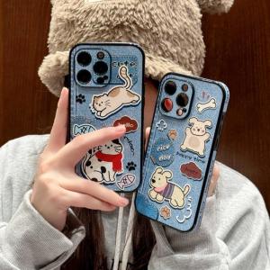 🥰💕COD + FreeShipping🥰💕InStockFor Iphone 15promax ผ้ายีนส์แนววินเทจเคสโทรศัพท์ลูกแมวลูกสุนัขน่ารักลายการ์ตูน13 14 15 16pro เคสโทรศัพท์น่ารัก