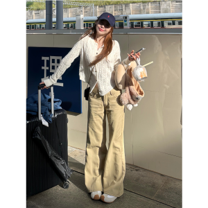 Loose Straight Leg Jeans High Waist Khaki Womens Spring Autumn New Style Not Tight Fit Floor Length Trousers Casual Jeans