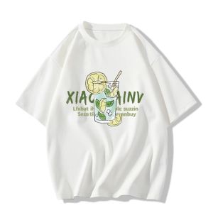 Mint Green Short Sleeve T-Shirt Womens Loose Cotton Korean Style Top Commute Creative Cartoon Print Summer Fashion