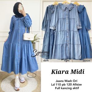 kiara midi/gamis/dress jeans/baju wanita/gamis terbaru
