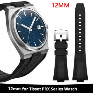 12mm Quick Release Rubber Strap for Tissot PRX Powermatic 40mm T137.407 T137.410 Men Convex Silicone Replace Watch Band Bracelet