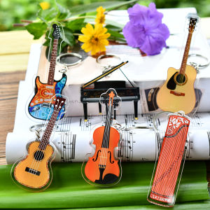 Musical Instrument Shape Keychain Piano Guitar Violin Guzheng Pendant Musical Notes Ornament Drum Kit Saxophone
