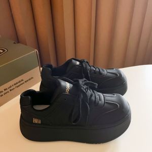 Womens Casual Sport Shoes Black Versatile Flat Bottom round Toe PU Material Deep Mouth mid Heel Fashionable Spring Autumn