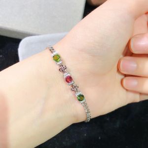 Montagne Jewelry 925 Silver Bracelet Elegant Crystal Inset Design 824 Fine Jewellery Natural 4.5x4.5mm Tourmaline Bracelets
