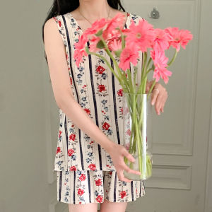 Ruige vest pajamas womens summer foreign air-conditioning clothes artificial cotton and silk loungewear Japanese girl student cotton silk style set