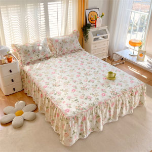 Dansunreve 100% Cotton Bed Skirt 1200TC High Quality Bedsheet Flower 45cm Height Bed Sheet with Skirt Anti-slip Bedspread Pillow Case Mattress Protector with Elastic Bands Skin-friendly