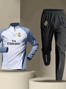 Royal Madrid 2425 Mens Football Training Sportswear Set Half Zipper Running Quick Dry Long Sleeve Long Pants Breathable Moisture Wicking Reflective Night View