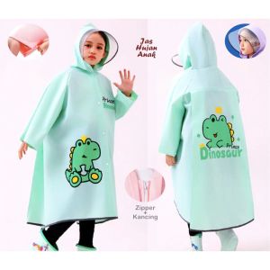 Mantel Hujan Anak Dengan Ruang Ransel dan pelindung mata Raincoat Motif Kartun