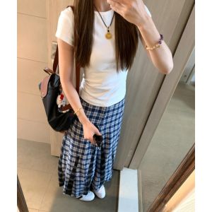 Váy Kẻ Caro Cạp Cao American College Style Dành Cho Nữ Dáng Chữ a Dài Vừa Phải Màu Khối Tương Phản Cho Nữ Cao 175cm