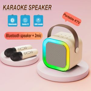 Mini bluetooth Speaker karaoke Cahaya warna microphone wireless KTV Rumah Dua mikrofon bluetooth