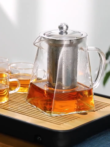 Glass teapot set with heat-resistant high borosilicate glass and stainless steel filter pot suitable for office and home use as a gift gift box packaging