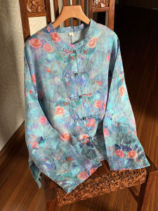 Handmade Thin Cotton  Leaf Womens Jacket Loose Shoulder Style Floral Print Breathable Spring Outerwear Original Design