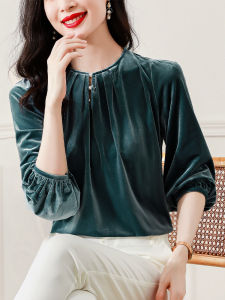 Fashion Stylish Nine-Quarter Sleeve Shirt Womens Clothes Spring & Fall New Arrival Loose Slim Looking Chic Western Style Pleuche Top