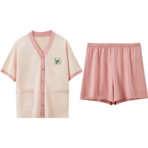 HODO | ชุดนอนผู้หญิง Hodo แขนสั้น คาร์ดิแกน ผ้าฝ้ายบาง ระบายอากาศได้ดี ชุดนอนฤดูร้อน ชุดอยู่บ้าน ชุดนอนผู้หญิง