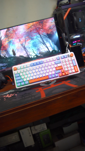 GAMEN GK300 Keyboard Gaming – Membrane Feel Mechanical RGB 26 Tombol Anti-Ghosting - Efek Lampu RGB - Knob Volume - Nyaman & Senyap
