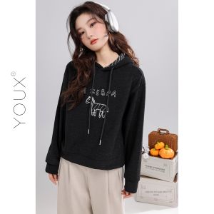 YOUXIANG | Áo Hoodie Thêu Rộng Ấm Áp