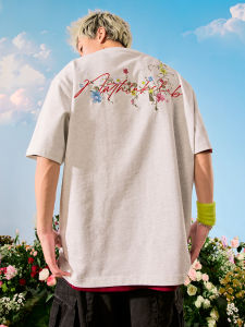 Retro Floral & Letter Embroidery Hip Hop Tee