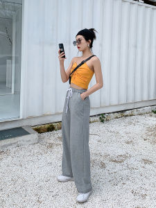 Gray Wide Leg Pants Womens High Waist Drapey Casual Sports Loose Slim Straight Floor-Length Sweatpants Commute Style