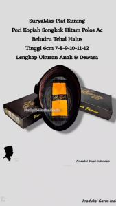 Surya-Mas Peci Kopiah Songkok Hitam Polos AC Plat Kuning (Gold) Tinggi 6cm 7 8 9 10 11 12 Beludru Halus Tebal Kwaitas HM Toha Bandung