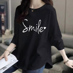 Áo Thun Cotton Dài Tay Rộng Rãi Cho Nữ Mùa Thu Năm 2024 Áo Thun Cotton Dài Vừa Phải Có Viền Lót Lông Cừu Kiểu Dáng Chữ a