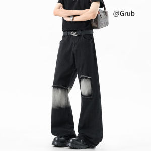 Grace Rub | American Gradient Holes Summer Street Style Cleanfit Bell-bottoms Straight Jeans