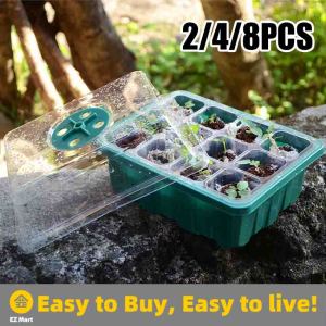 【Fast Shipping】 Nursery Pot Set Seedling Trays Plant Pot Seeds Starter Tools Greenhouse Seedling Box 12 Cells for Garden Plant Markers Seeding-Tray-Green