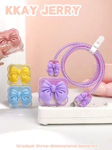 PD 20W Korean Cute Gradual Transparent Charging Cable Protective Case Charger Adapter Cable Organizer Bite Cutting Anti Bite Cable Cord Cover for iPhone/ PD 20W 18W
