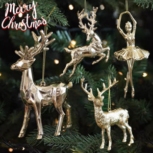 Gold Elk Christmas Pendant Angel Reindeer Snowflake Xmas Tree Hanging Ornaments Festival Party Supplies Christmas Decoration