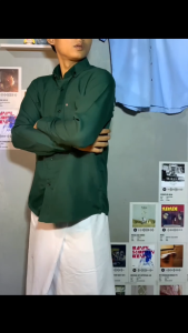 kemeja polos lengan panjang pria | kemeja cowok keren hijau botol | tebal | slimfit | kemeja muslim