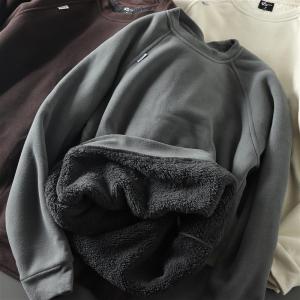 Thickened Fleece Anti-Cold round Neck Hoodie Mens Autumn Winter Warm Clothing Long Sleeve Youth Fashion Daily Wear China Made
