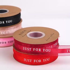 Cuộn ruy băng voan dài 45 mét chữ Just For You bản 2.5 cm làm bó hoa nơ gói quà