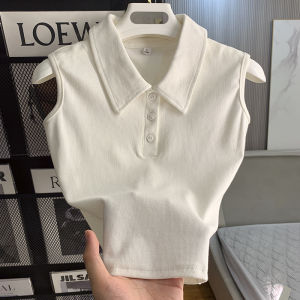 เสื้อกั๊กแขนกุดคอโปโลผู้หญิง ทรงเข้ารูป แขนสั้น สีพื้น แฟชั่นฤดูร้อน เสื้อเชิ้ตแขนกุดแบบลำลอง สำหรับใส่ทำงาน