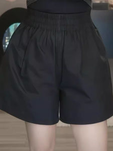 Casual Black Wide Leg Short Pants Elastic Waist Thin Style Summer Ladies Small Size Outdoor Wear Straight Tube Pants