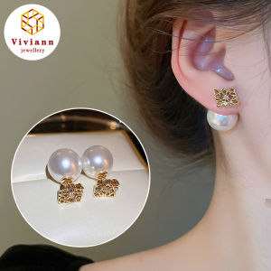Vivianns Original New Womens Earrings Delicate Two side Imitation Pearl Ear Study Earrings for Women Korean Girl Gifts Jewelry French Gold Color Pearl Earrings for Korean Fashion Jewelry Party Womens Sweet Accessories