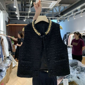 Summer New Style Womens Short Sleeveless Jacket Small Fragrance Style Commute Fashion Quilted Vest Tank Top Outerwear